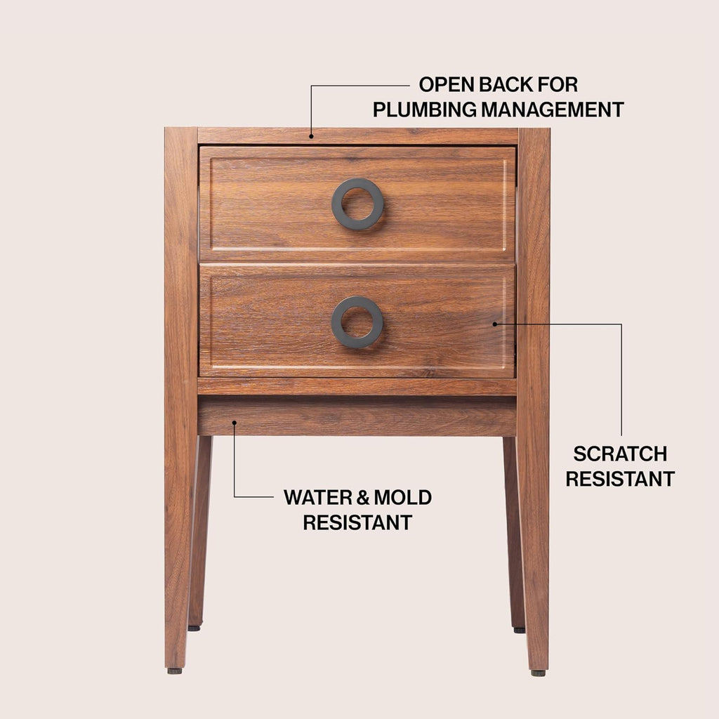 JONATHAN Y Corbin 24 in. W x 18 in. D x 33 in. H Modern 1-Drawer Freestanding Bathroom Vanity Base Only with Black Handles, Walnut (Sink Basin Not Included) VAN2001B