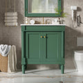30' Vintage Bathroom Vanity with Sink & Countertop Mid-Century Retro Bathroom Vanity with 2 Soft-Close Doors Freestanding Bathroom Storage Cabinet with Roman Column Base & Metal Handles,Green