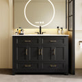 48' Bathroom Vanity with Sink, Modern Freestanding Single Sink Vanity Cabinet with Gold Handles, 2 Drawers & 4 Soft-Close Doors, Solid Wood Frame Bathroom Storage Cabinet with Ceramic Top, Black