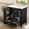 Harper & Bright Designs 30' Bathroom Vanity with Sink, Free Standing Single Basin Vanity Set with One Door, 2 Drawers and Divided Drawers, Wood Bathroom Cabinet with Ceramic Basin for Bathroom, Black
