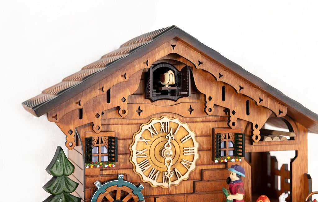 Cuckoo Clock, Black Forest Style Wooden Pendulum Quartz Wall Clock, Volume Control, Night Silent, Gift Package, Professional Service