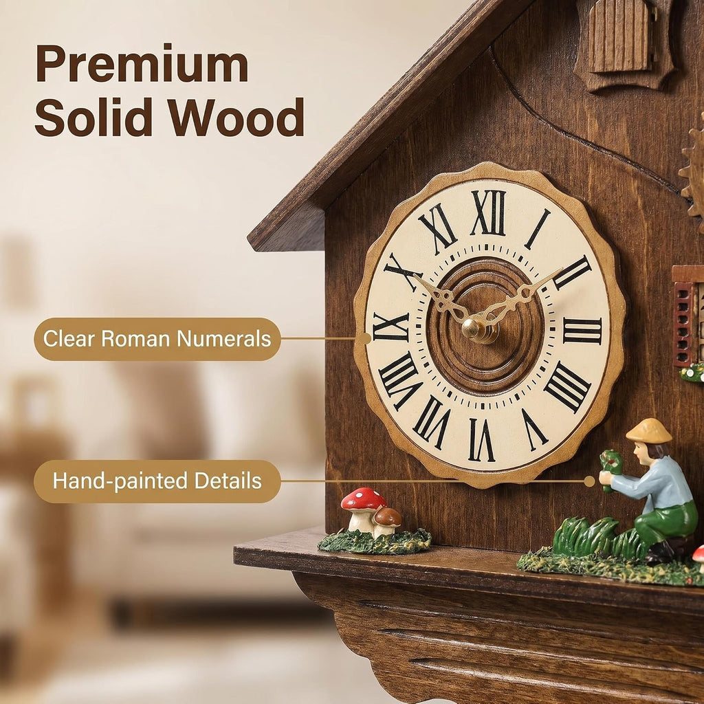 Vintage Wooden Cuckoo Clock, Traditional Wall Clock with Bird Call & Pendulum, Battery Operated Retro Decor Clock for Living Room Bedroom Home Art Decoration Gift