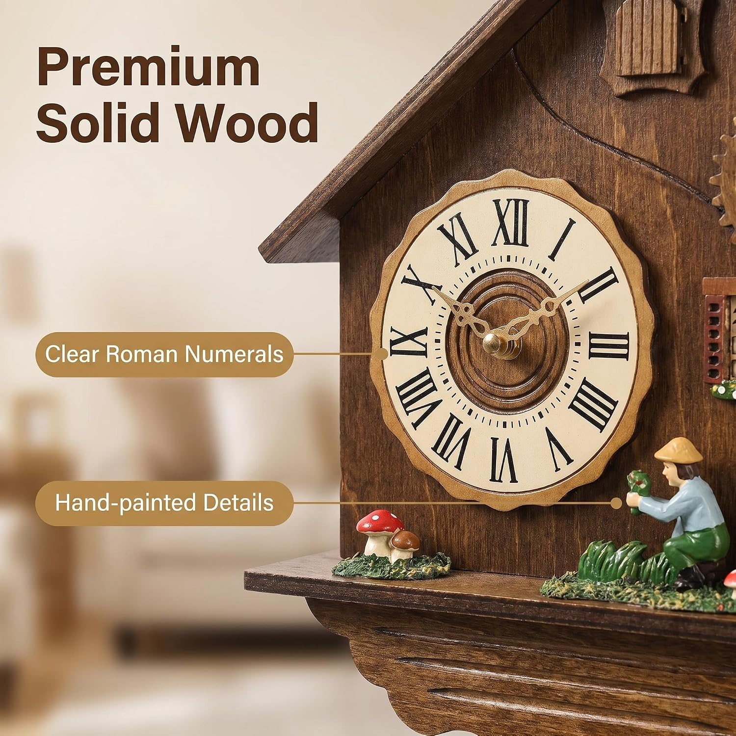 Vintage Wooden Cuckoo Clock, Traditional Wall Clock with Bird Call & Pendulum, Battery Operated Retro Decor Clock for Living Room Bedroom Home Art Decoration Gift