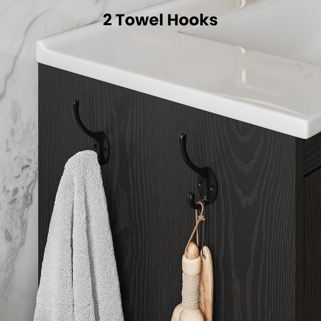 ANCTOR 36 inch Bathroom Vanity with Sink, Modern Black Bathroom Sink with Upgraded All-in-One SMC Sink, Adjustable Shelves, 2 Metal Hooks, Soft Closing Doors, 3 Drawers & Gold Handles