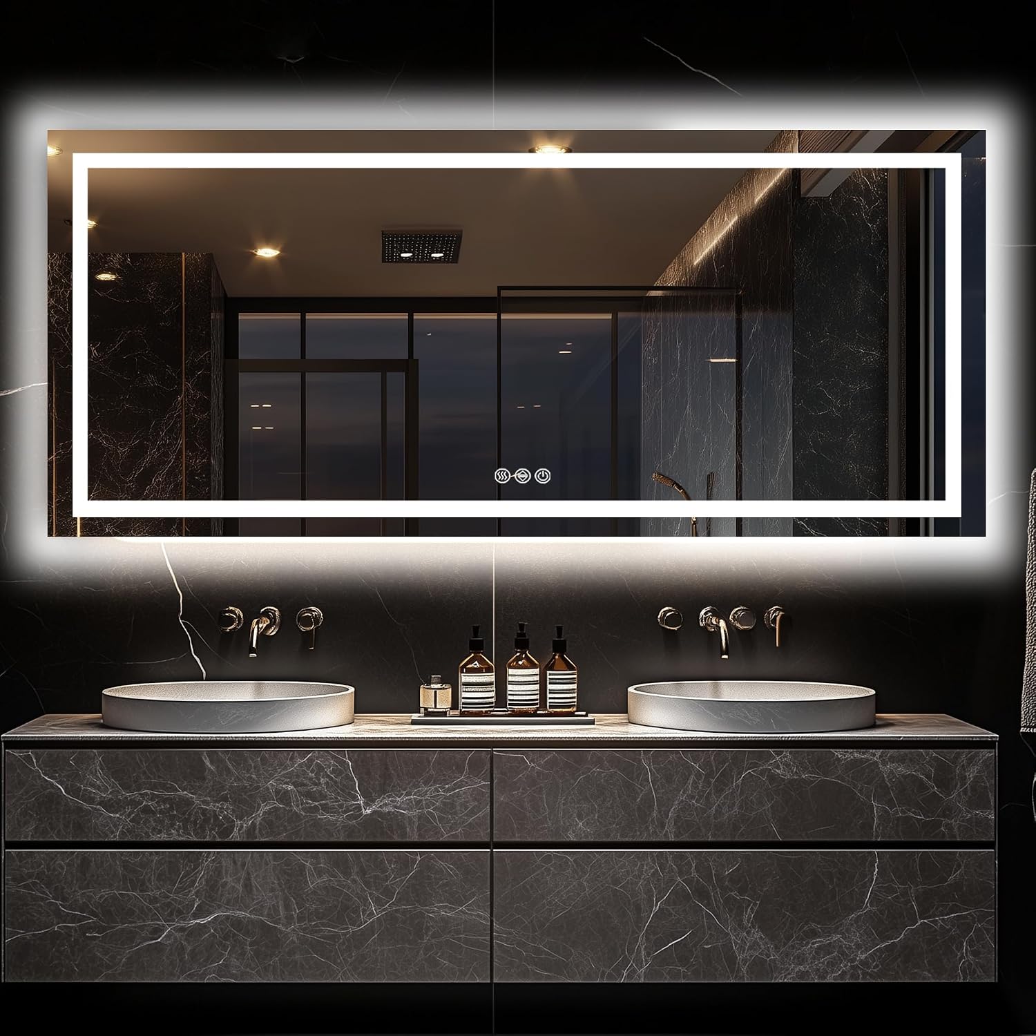 Antok 72x32 LED Bathroom Mirror with Lights, Backlit + Front Lit Vanity Mirror with CRI>90, Dimmable Anti-Fog Smart Mirror with Memory Function, 11 Color Temperatures, Shatterproof Tempered Glass, ETL