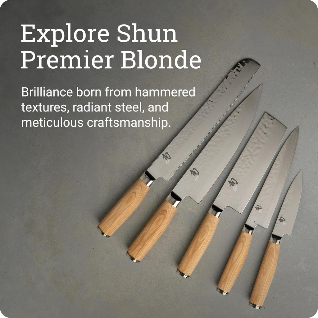Shun Premier Blonde 6.5' Utility Knife, Handcrafted Japanese Knife, VG-MAX Core with Damascus Stainless Steel Cladding, Pakkawood Handle, Precision and Sharpness for Professional and Home Chefs