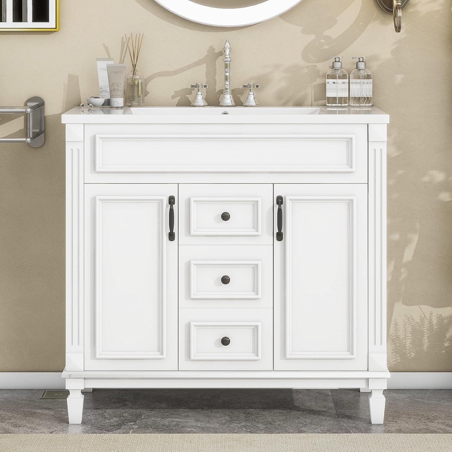Virubi 36' 'Bathroom Vanity with Ceramic Sink, Traditional Bathroom Storage Cabinet with 2 Doors and 2 Drawers, Solid Wood Frame Bathroom Vanities