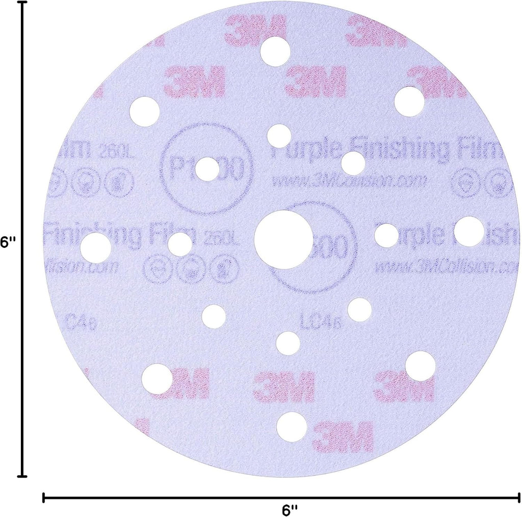 3M Hookit Purple Finishing Film Abrasive Disc 34782, 6 in, 1000+ Grade, 50 Pack, Clear Coat Sanding, Paint Finishing, Defect Removal, Long Lasting