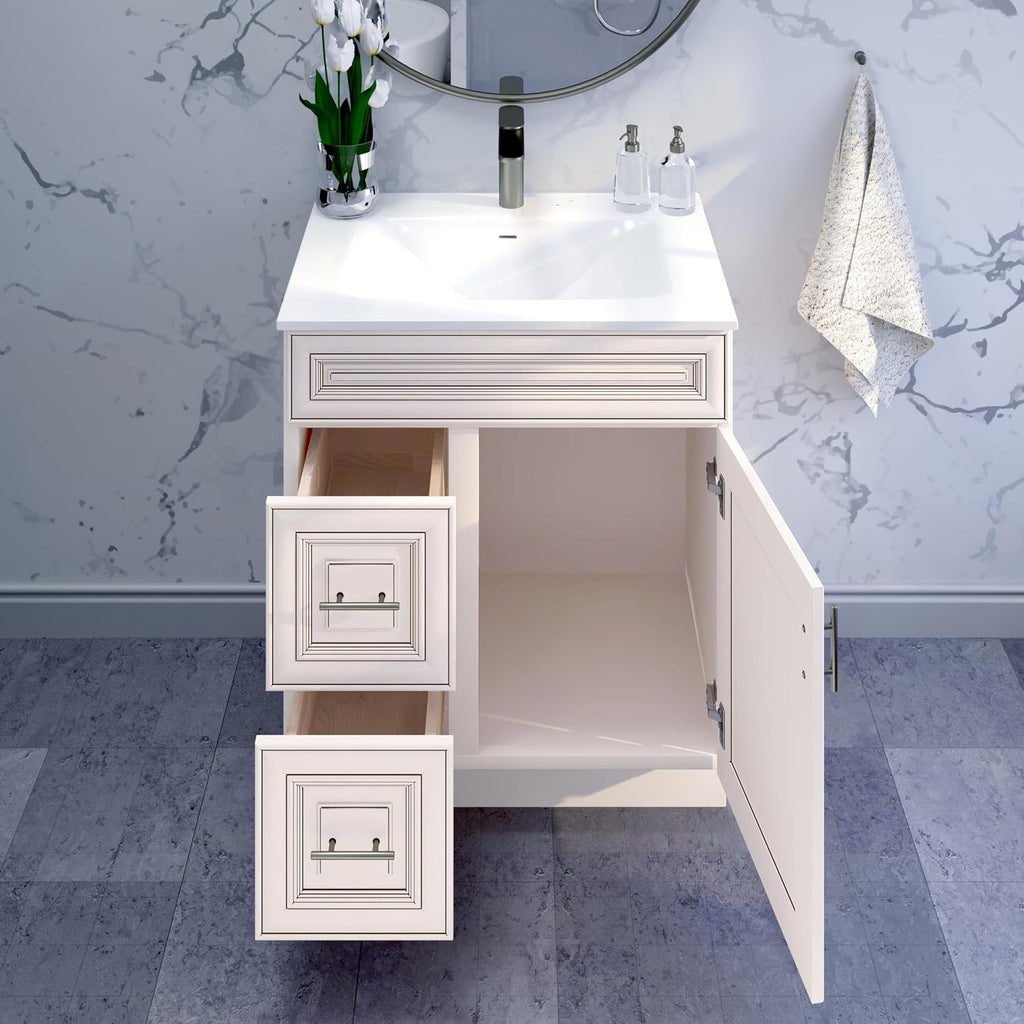 30' Shaker Bathroom Vanity Sink Base with Drawers (Ready-to-Assemble) (Antique White Vanity Base)