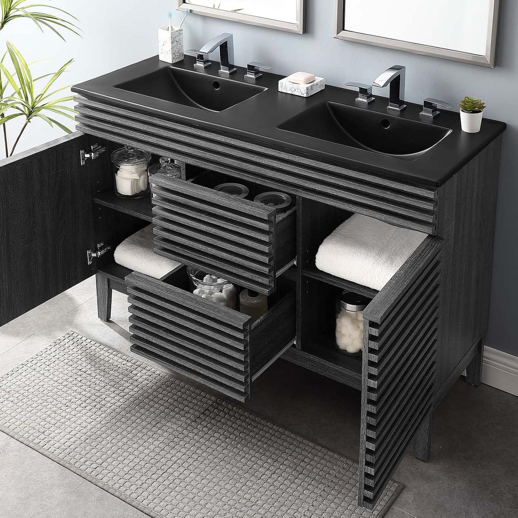 Modway Render 48' Double Bathroom Vanity in Charcoal Black