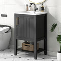 20' Bathroom Vanity Cabinet with Ceramic Sink Top Set, Freestanding, Two-Tier Storage Rack, Soft Closing Door, Black