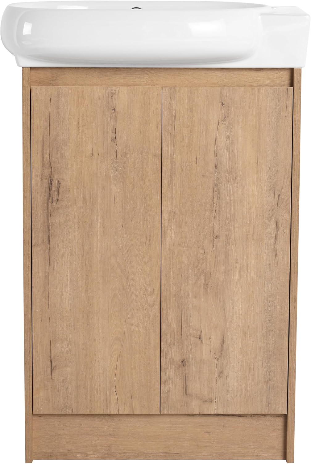 23' Small Bathroom Vanity with Sink, Freestanding Bathroom Vanity Cabinet with Round Ceramic Basin, Soft Closing Doors, Adjustable Shelves, Modern Single Sink Bathroom Vanity, Imitative Oak