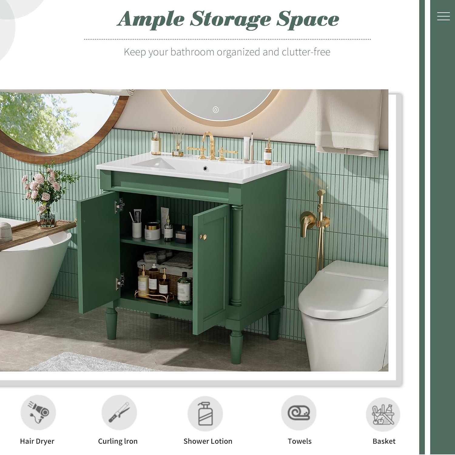 Merax 30' Bathroom Vanity with Sink, Powder Room Small Bathroom Vanity with 2-Door Cabinet, Ceramic Sink, Solid Wood Frame Bathroom Storage Cabinet