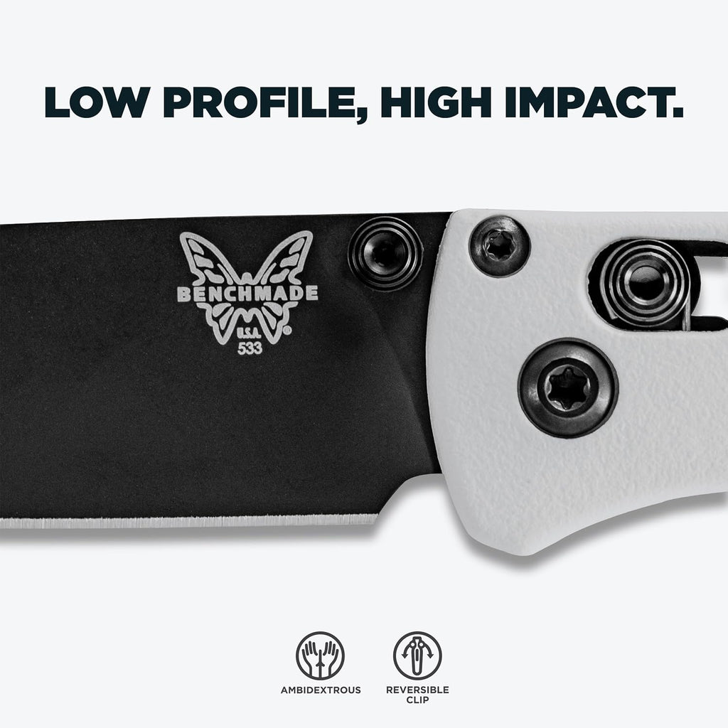 Benchmade - Mini Bugout, Outdoor, EDC Folding Knife, Drop-Point Blade with White Givory Handle (533BK-1)