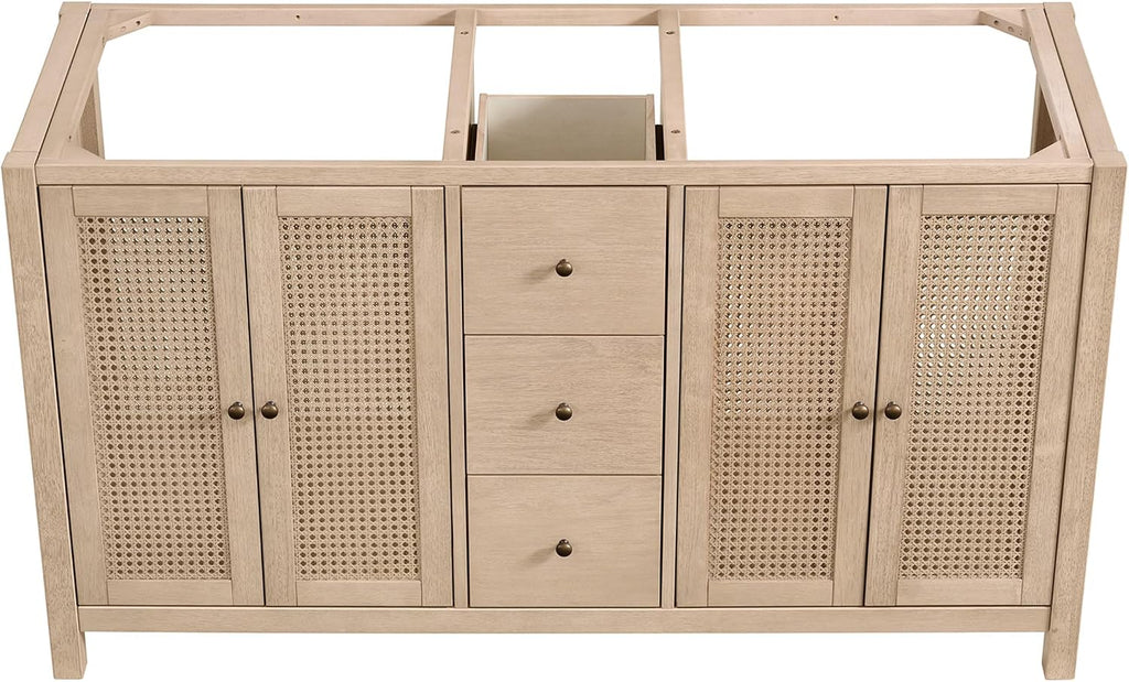 Alaterre Furniture Lucca Bathroom Vanity - Freestanding Cabinet Without Sink - 60 Inch Wood Bathroom Vanity with Soft-Close Doors and Three Drawers - for Double Sink Cabinet (Natural)