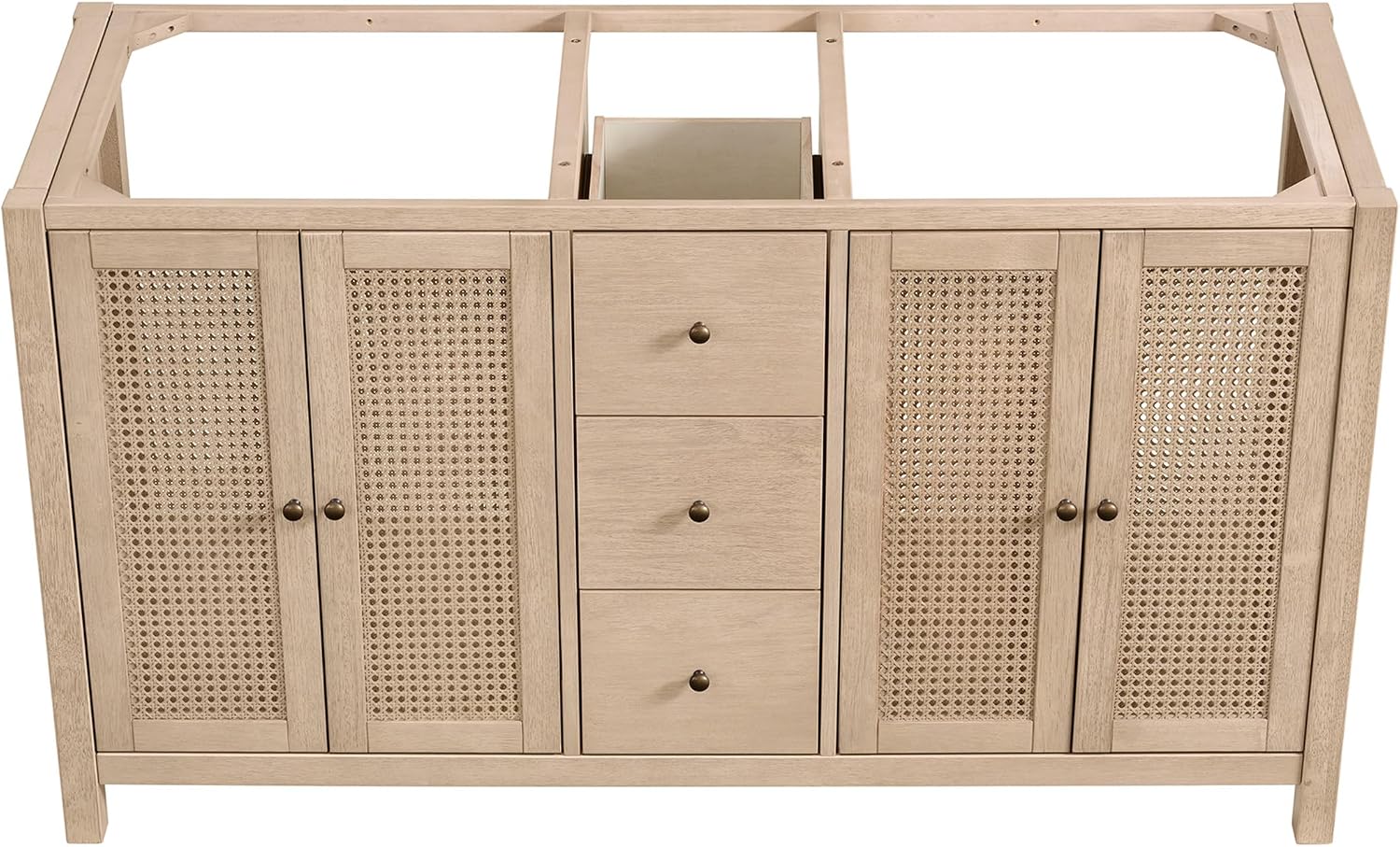 Alaterre Furniture Lucca Bathroom Vanity - Freestanding Cabinet Without Sink - 60 Inch Wood Bathroom Vanity with Soft-Close Doors and Three Drawers - for Double Sink Cabinet (Natural)