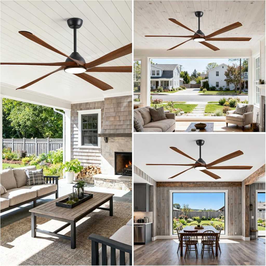 72 Inch Smart Ceiling Fan with Light and Remote via WiFi Alexa, Large Outdoor Ceiling Fans for Patios Damp Rated, Farmhouse Wood Propeller Ceiling Fan for Exterior Outside, High Velocity DC Motor