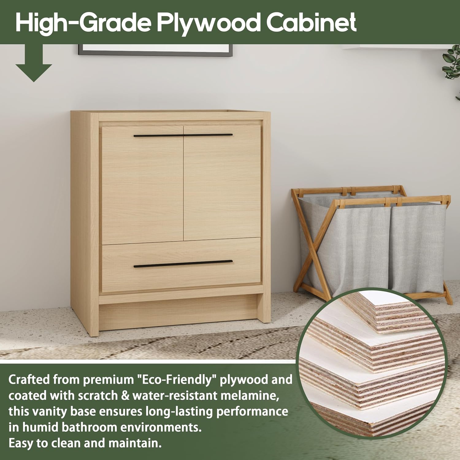 30 Inch Bathroom Vanity Without Sink, 30' Freestanding Vanity Without Sink Top, Sturdy Plywood Wooden Cabinet and 1 Drawer with Stainless Steel Slide Rails, Modern Floor-Standing Cabinet