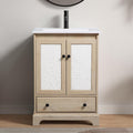 24 inch Bathroom Vanity with Sink, Modern Freestanding Bathroom Vanity Cabinet with Ceramic Sink, Sand Like Texture Cabinet Doors, Soft Closed Drawer, Adjustable Shelf, Easy Assembly