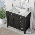 36' Bathroom Vanities Cabinet with Ceramic Sink Top, Two Doors and Three Drawers, Soft-Closing Door, Solid Wood Legs, Black