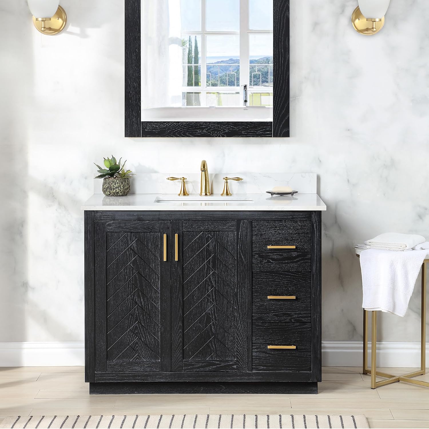 Gazsi 42' Wood Vanity in Charcoal Blue with Composite Stone Top Without Mirror