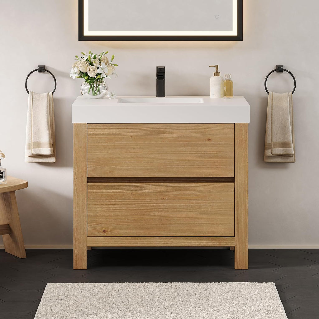 ALTAIR 36 Bathroom Vanity with Sink Mordern Freestanding Single Vanities Light Brown Large Storge Cabinet with Ceramic Countertop Pre-Assembled Bath Fixtures