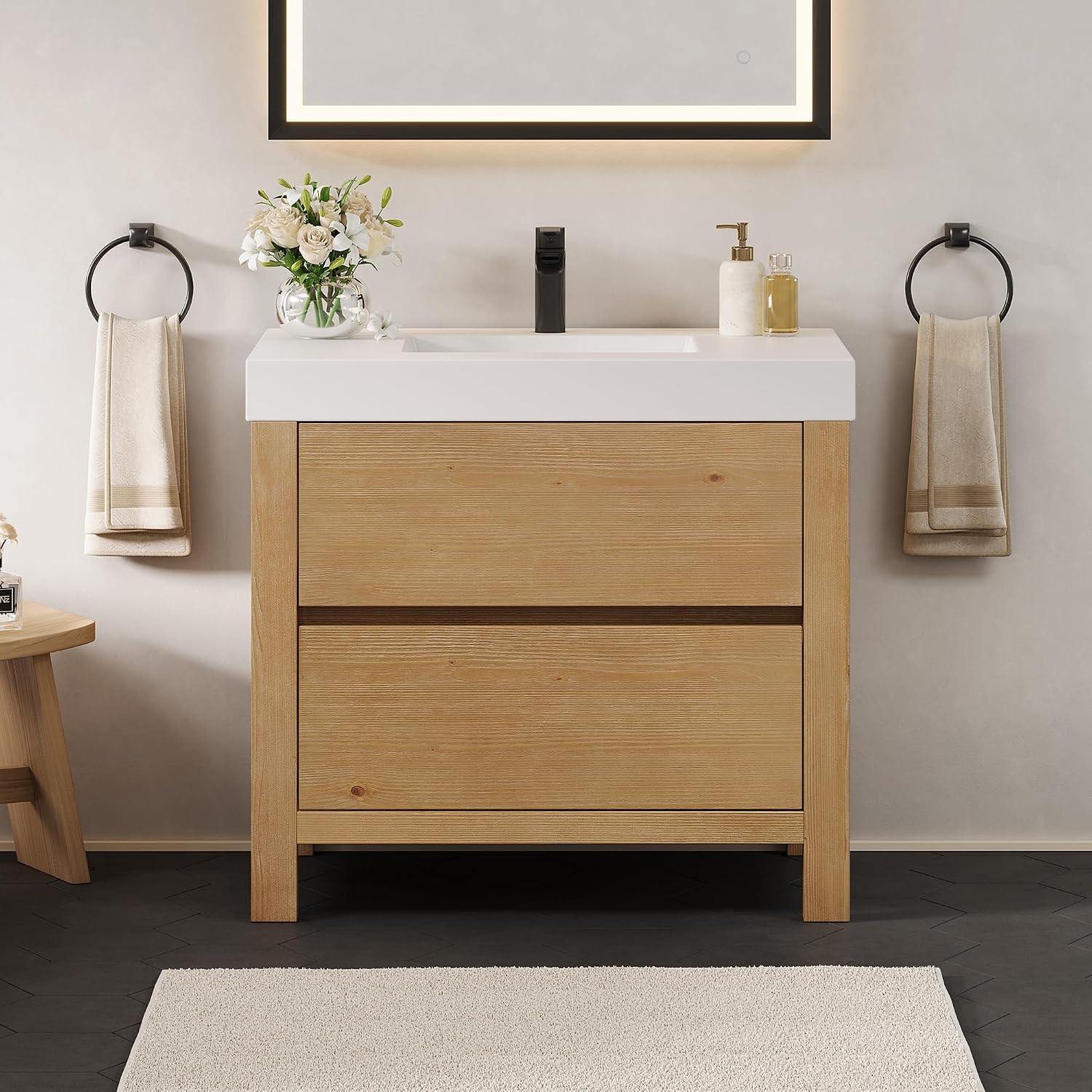 ALTAIR 36 Bathroom Vanity with Sink Mordern Freestanding Single Vanities Light Brown Large Storge Cabinet with Ceramic Countertop Pre-Assembled Bath Fixtures