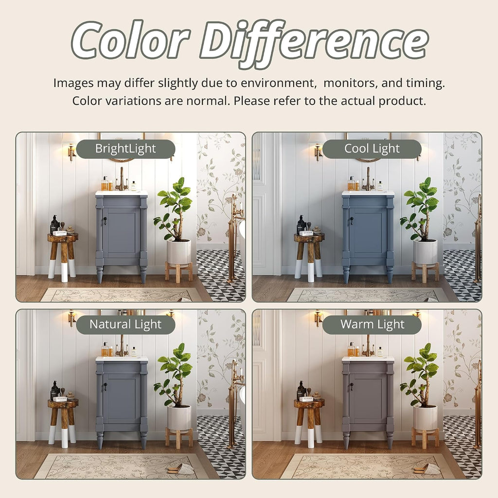 VilroCaz Modern 18'' Bathroom Vanity with Top Sink, Freestanding Bathroom Storage Cabinet with Door and Adjustable Shelf, Single Sink Cabinet with Nordic Style Legs (Gray-Retro)