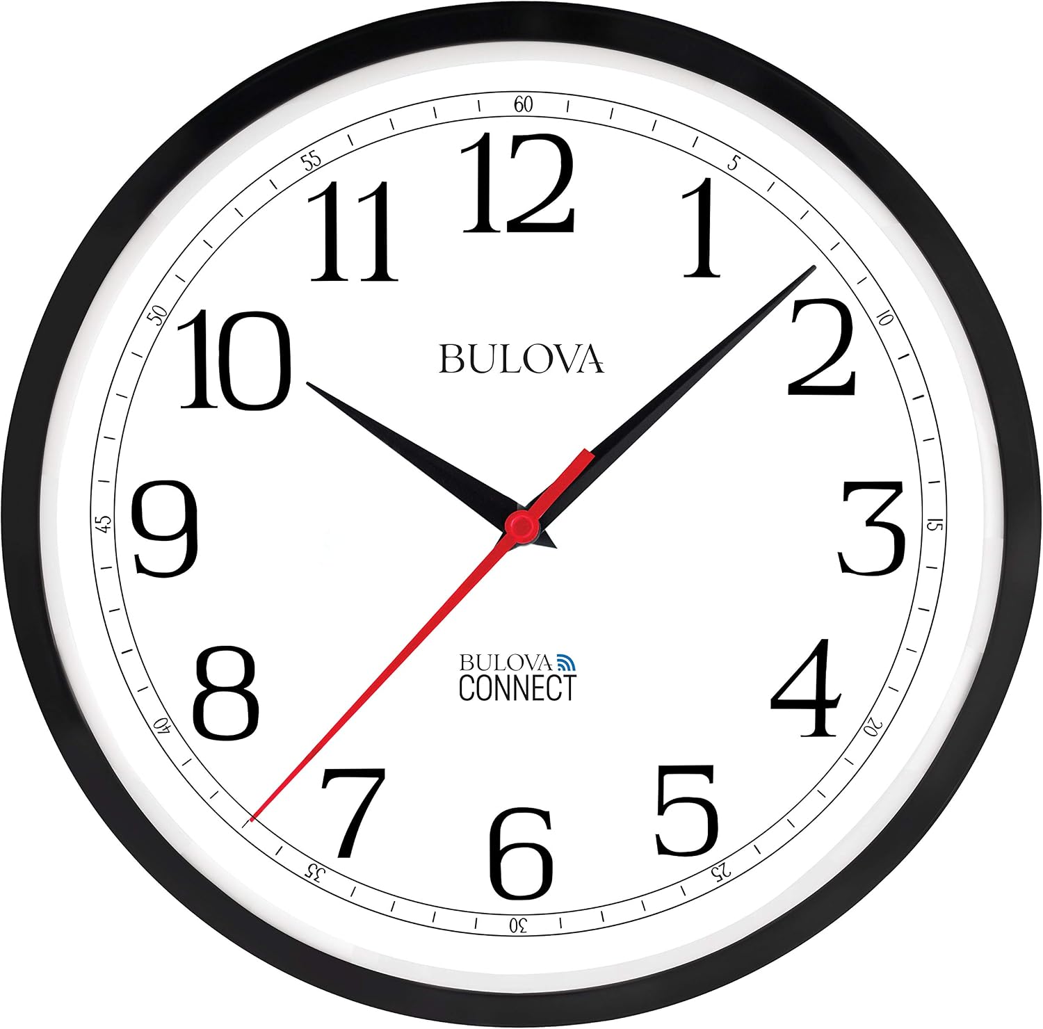 Bulova Precision Connect Wall Clock C5000, 12.5' | Black and White | Accurate Timekeeping | Modern Design | Battery Operated | WiFi Enabled