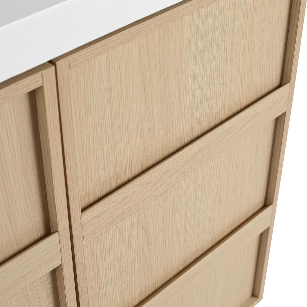 42 Inch Bathroom Vanity with Sink, 42' Freestanding Bathroom Vanity for Large Space, Premium Plywood Wooden Cabinet with 2 Soft Close Doors, Modern Floor Stand Cabinet Set, White Resin Sink Top