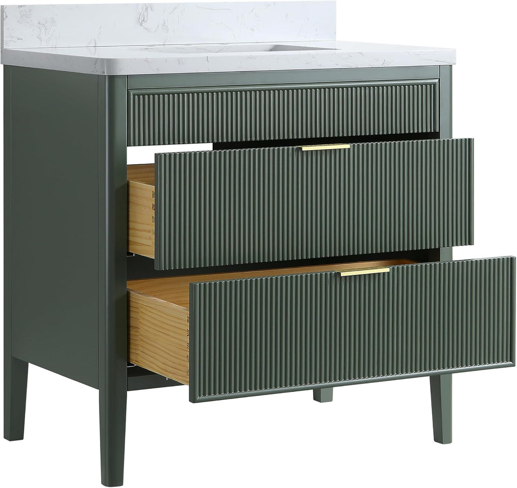 KEIKI 36' Freestanding Bathroom Vanity with Sink,Wood Storage Cabinet with 2 Handle Sets and Engineered Marble Top