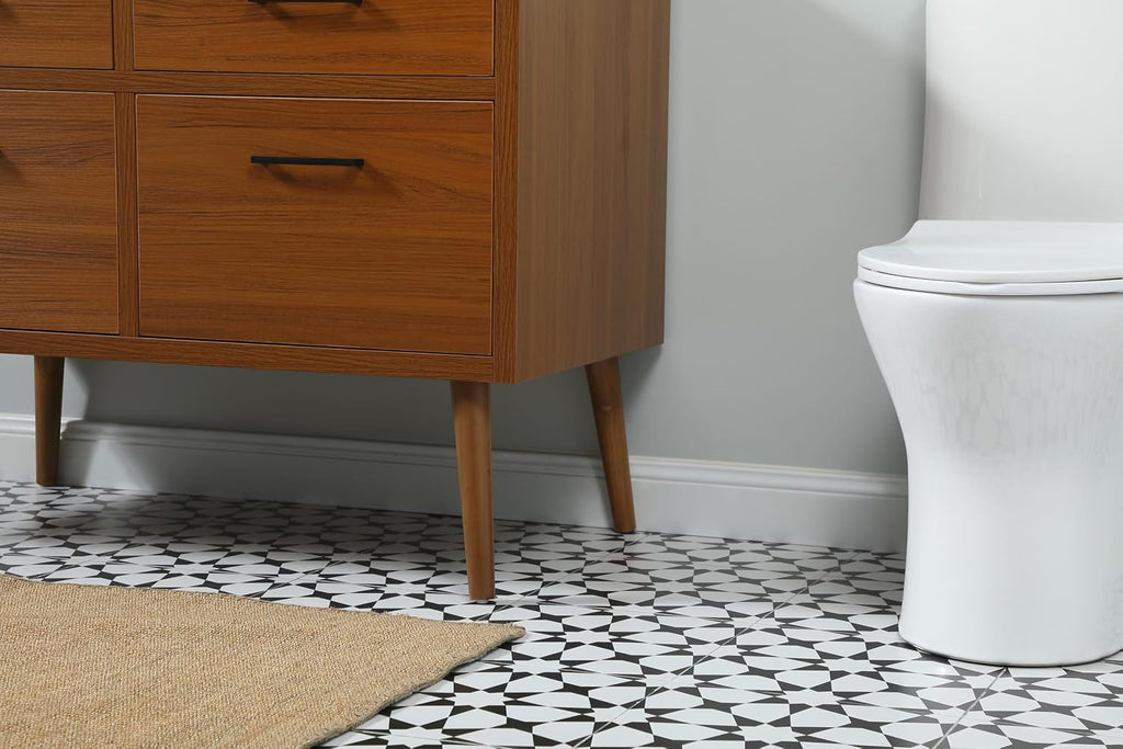 42' Pre-Assembled Bathroom Vanity with Sink, Engineered Wood, Ivory White Engineered Marble Countertop Attached, Single Rectangle Porcelain Sink, 2 Soft-Close Drawers, Teak