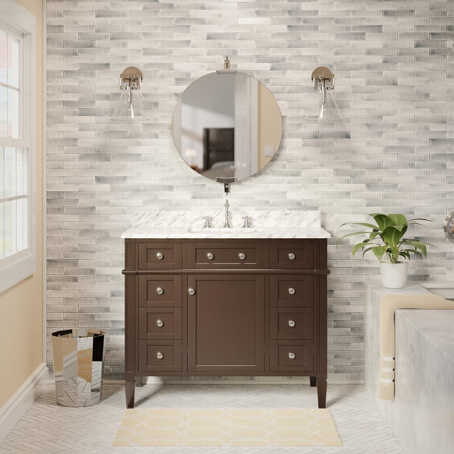 Kitchen Bath Collection Hailey 42-inch Bathroom Vanity (Carrara/Chocolate): Includes Chocolate Cabinet with Authentic Italian Carrara Marble Countertop and White Ceramic Sink