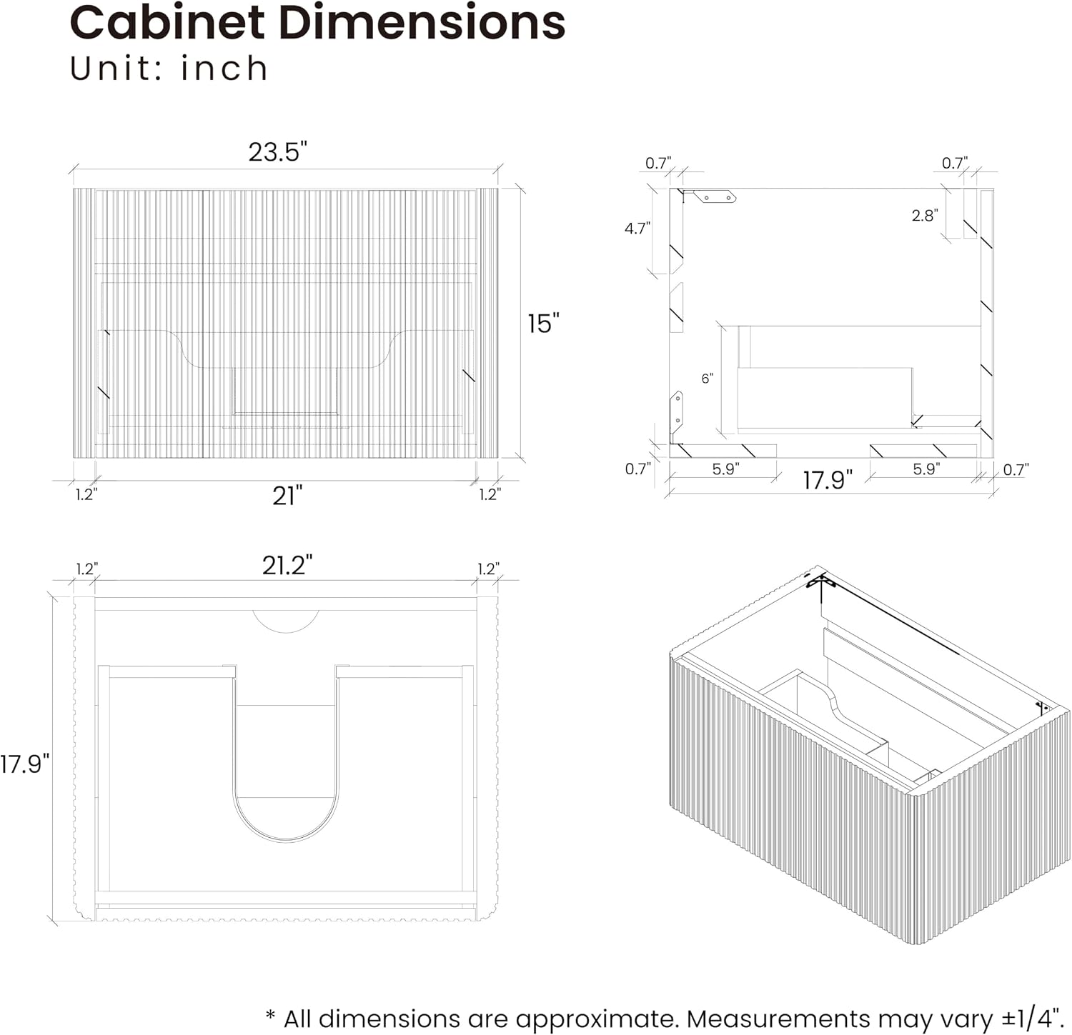 24 Inch Bathroom Vanity with Sink, Modern Floating Vanity with Push Open Drawer, Large Storage for Small Space, Apartment, Hotel, Walnut, Fully Assembled - Camellia Collection