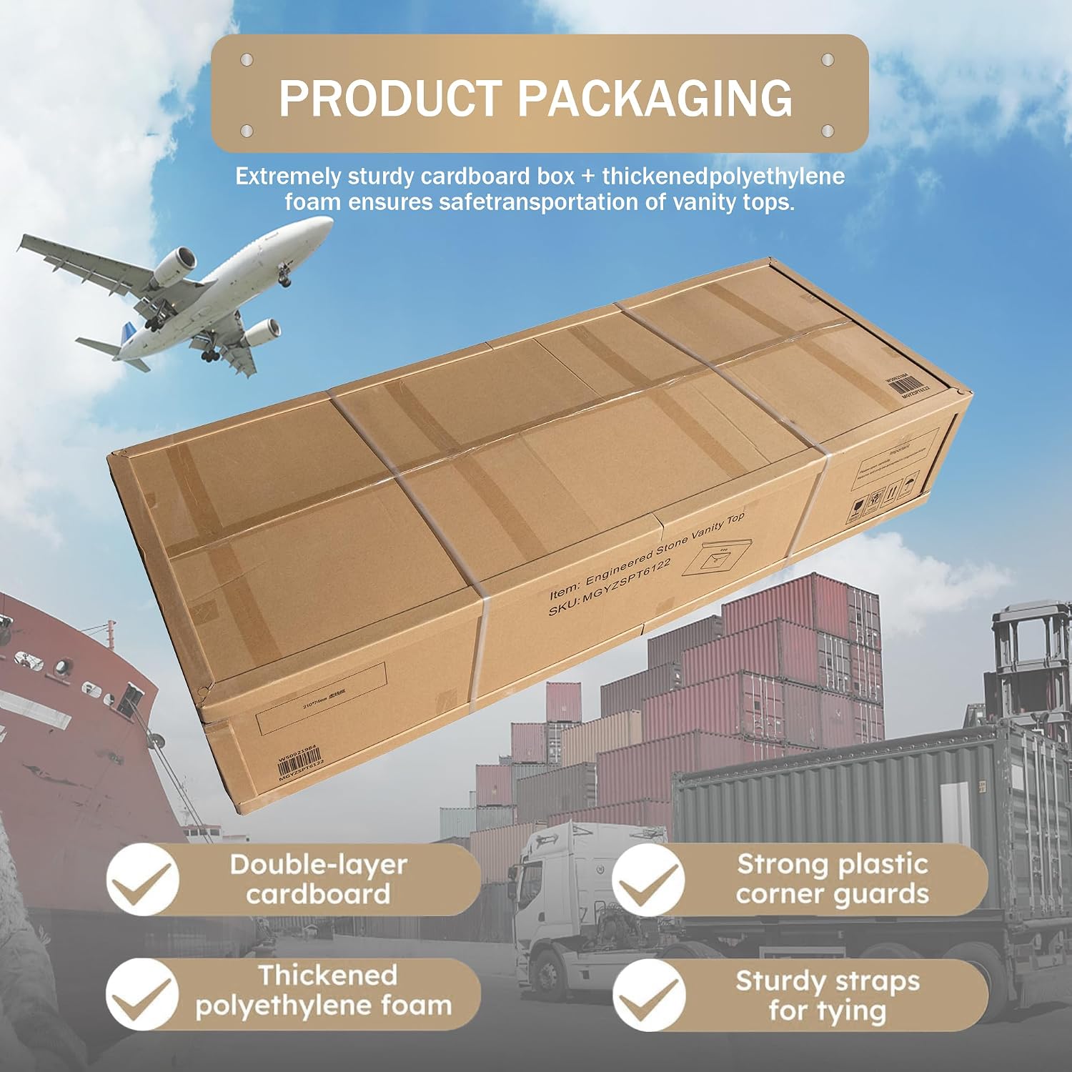 43 Inch Marble Vanity Top with Sink, Sintered Stone Vanity Sink Top with Undermount Ceramic Sink & Backsplash, Single Hole Countertops for Bathroom (Belly Golden)