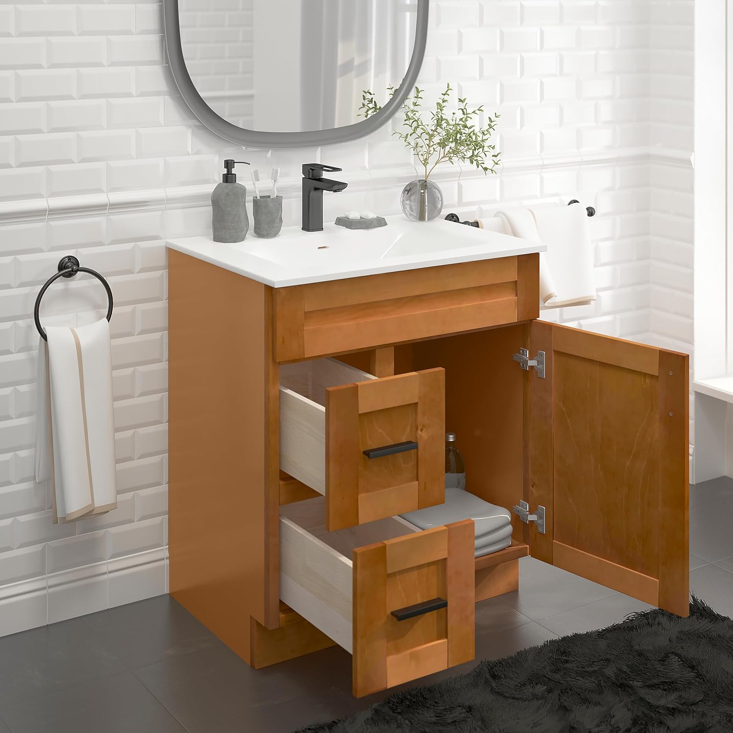 30' Shaker Bathroom Vanity Sink Base with Drawers (Ready-to-Assemble) (Maple Shaker Vanity Base)