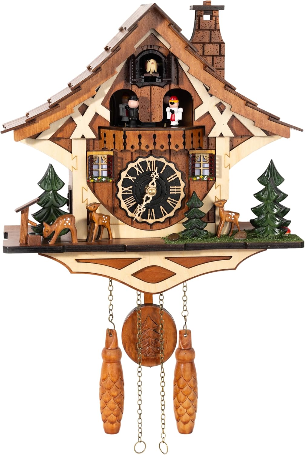 Cuckoo Clock, Black Forest Style Wooden Pendulum Quartz Wall Clock, Volume Control, Night Silent, Gift Package, Professional Service