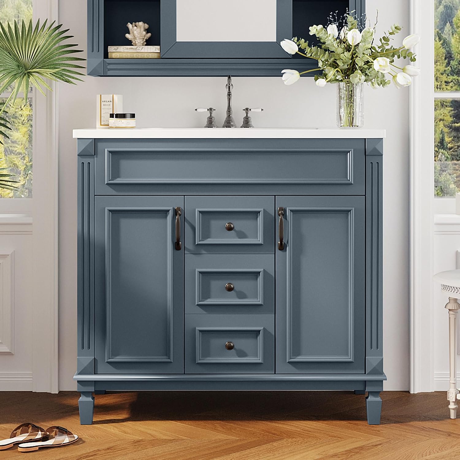 Merax 36' Bathroom Vanities with Single Sink, Modern Undermount Bathroom Sink Cabinet with 3 Closing Doors & 2 Full Extension Dovetail Drawers
