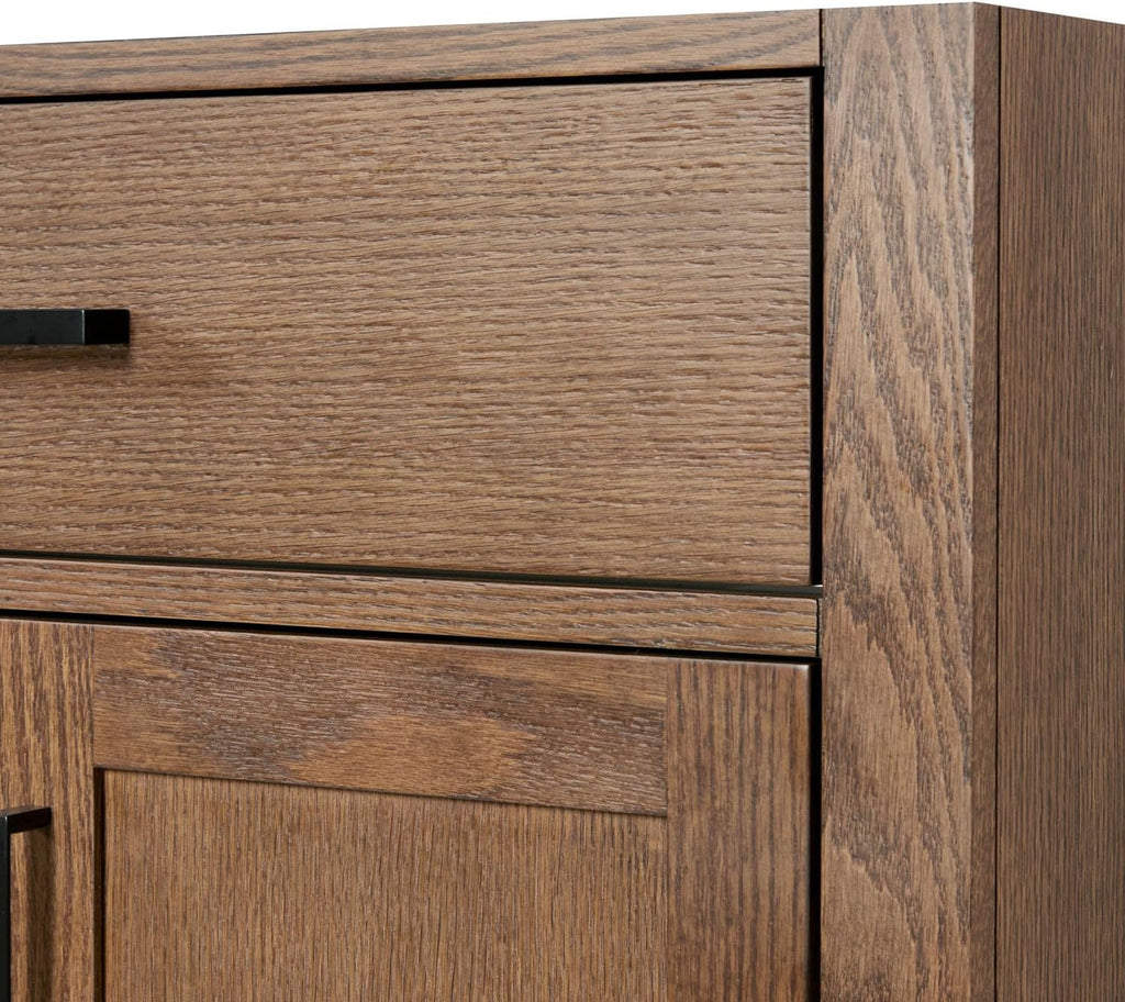 ARIEL Hepburn 66-inch Bathroom Vanity with Sink,Solid Wood, 1.5-inch Italian Carrara Marble Countertop, Double Rectangular Porcelain Sink, 4 Soft Closing Doors, 6 Dovetail Drawers, Brown Oak
