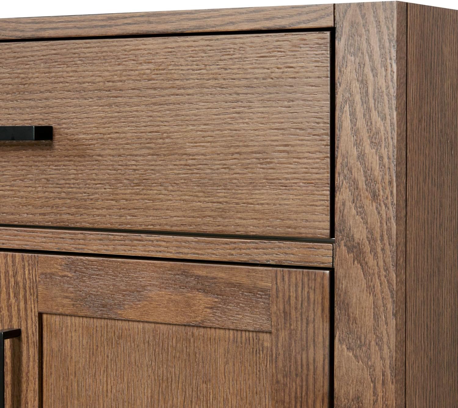 ARIEL Hepburn 66-inch Bathroom Vanity with Sink,Solid Wood, 1.5-inch Italian Carrara Marble Countertop, Double Rectangular Porcelain Sink, 4 Soft Closing Doors, 6 Dovetail Drawers, Brown Oak