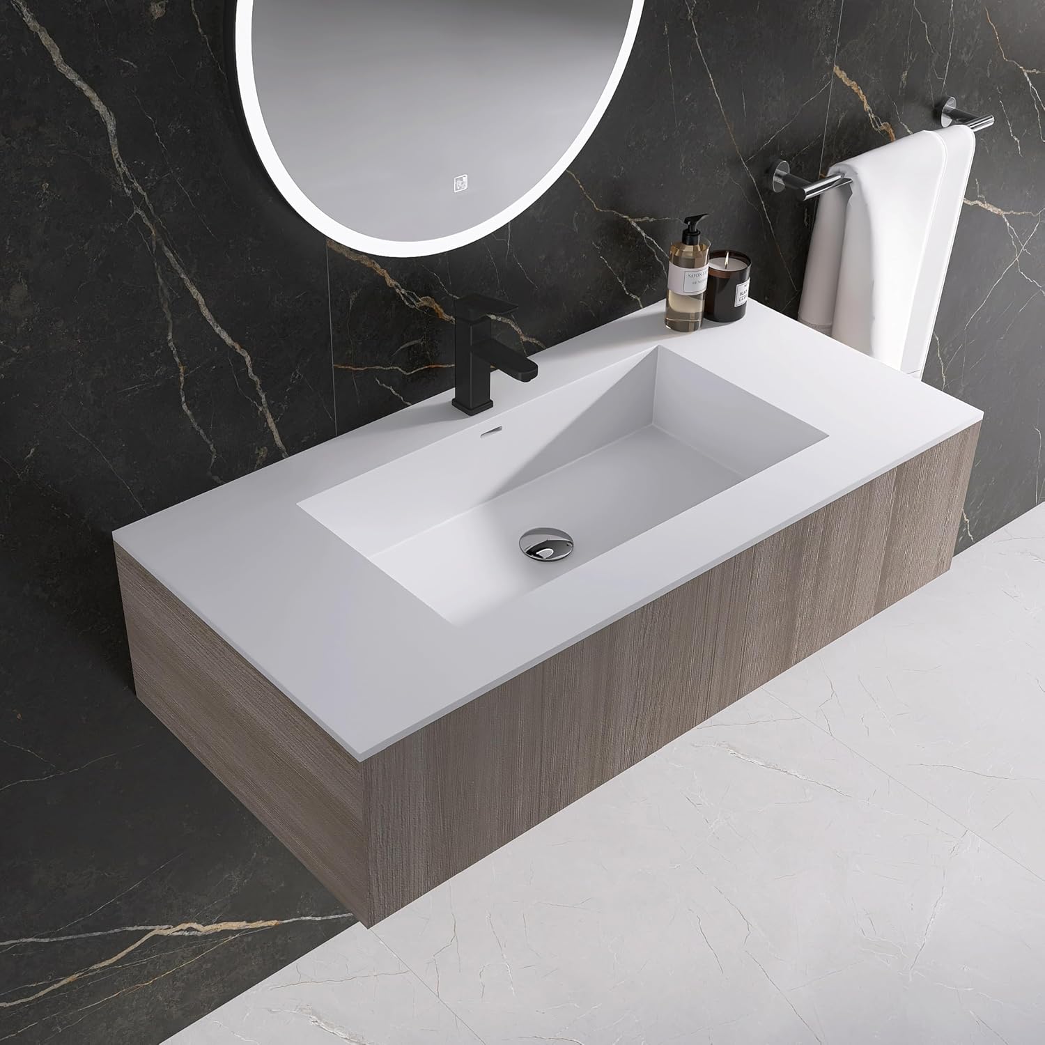 Rectangular Single Sink Bathroom Vanity Top White Solid Surface Resin Vanity Top in Glossy White (White 39X19 inch)