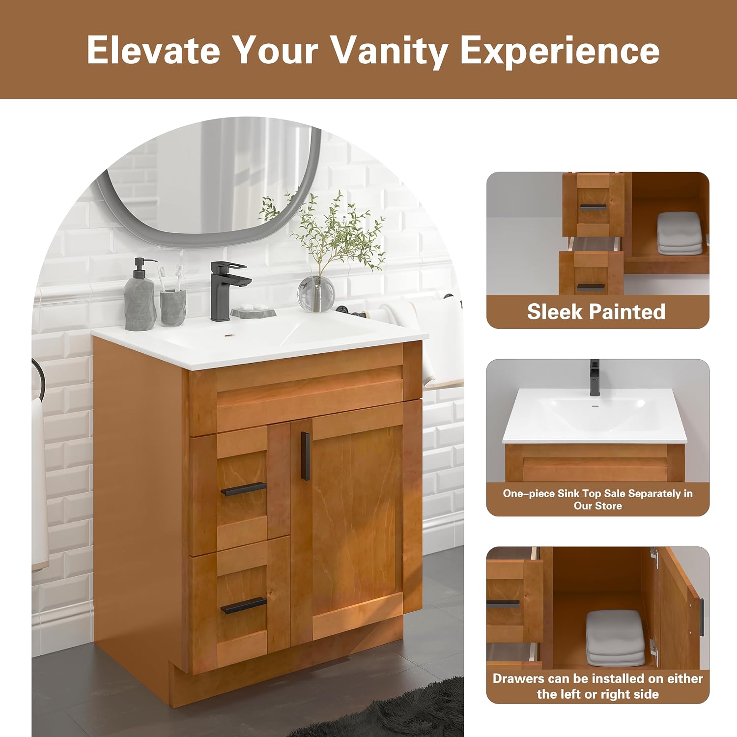 30' Shaker Bathroom Vanity Sink Base with Drawers (Ready-to-Assemble) (Maple Shaker Vanity Base)