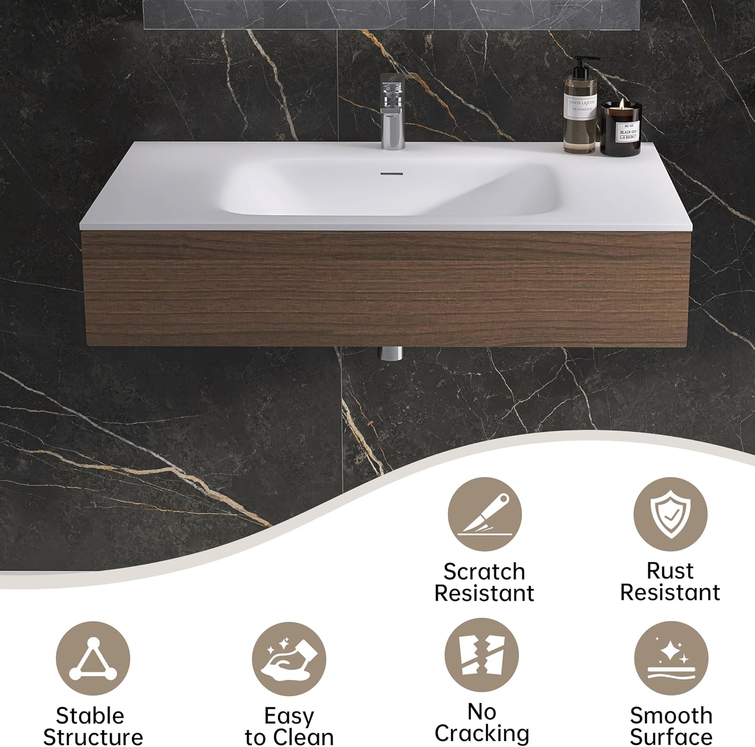 Rectangular Single Sink Bathroom Vanity Top White Solid Surface Resin Vanity Top, Vanity Top with Sink (White 39X21 inch)