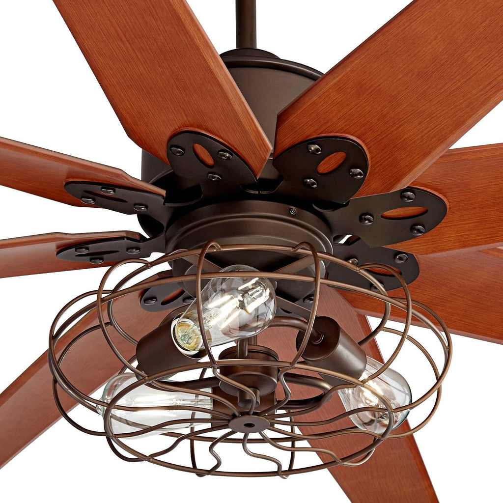 Casa Vieja 72' Predator Vintage Large Indoor Ceiling Fan with LED Light Remote Control English Bronze Cherry Blades Cage for Living Room Kitchen Bedroom Kids Room Family Room Dining Room