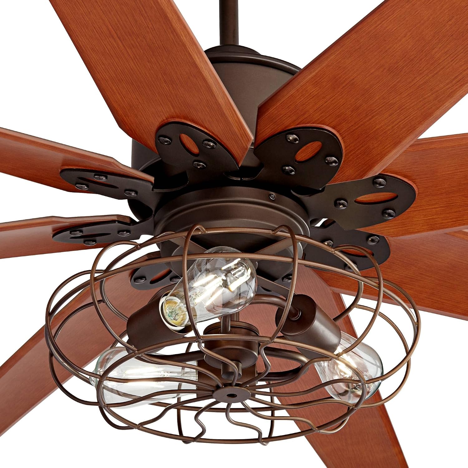 Casa Vieja 72' Predator Vintage Large Indoor Ceiling Fan with LED Light Remote Control English Bronze Cherry Blades Cage for Living Room Kitchen Bedroom Kids Room Family Room Dining Room