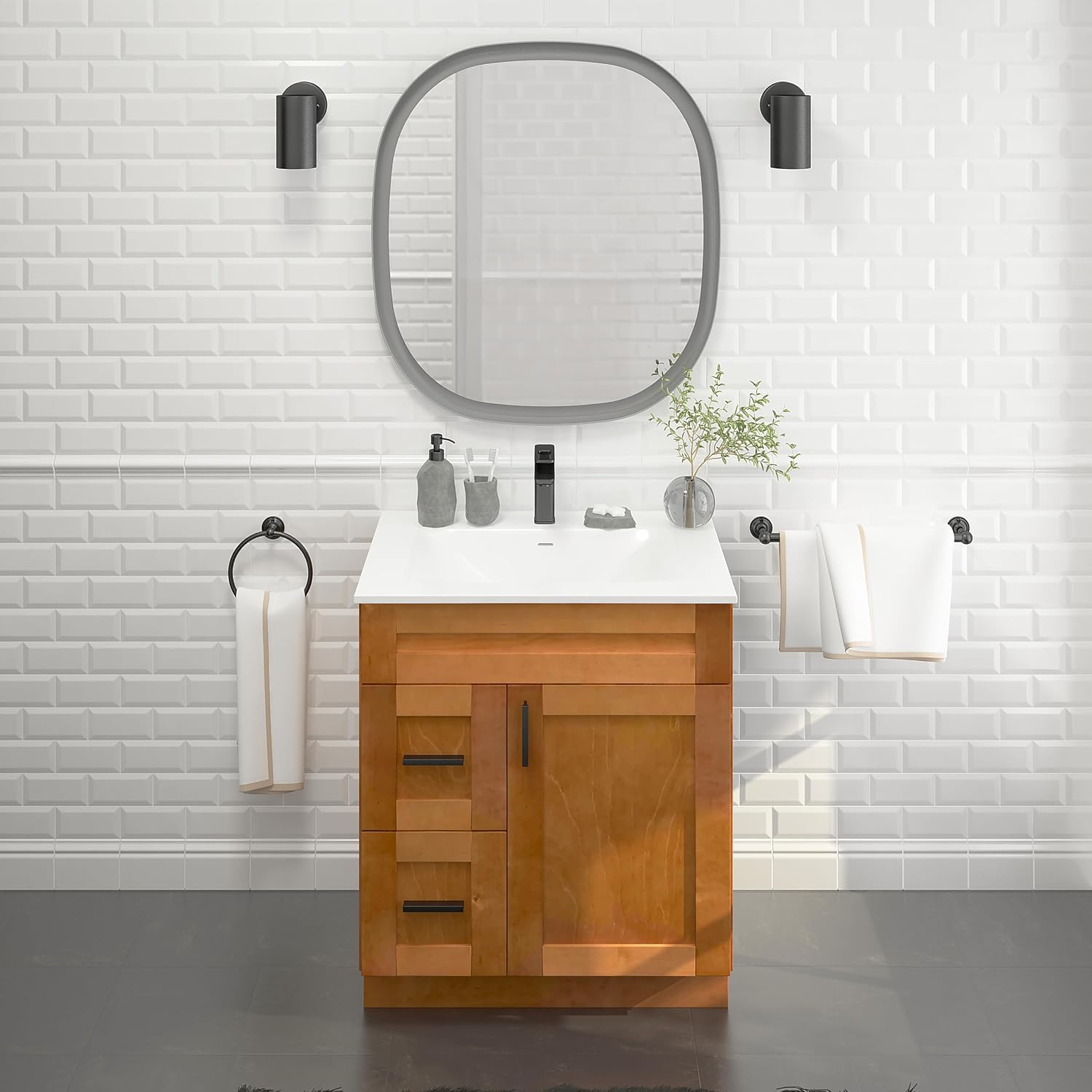 30' Shaker Bathroom Vanity Sink Base with Drawers (Ready-to-Assemble) (Maple Shaker Vanity Base)