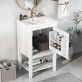 Bathroom Vanity with Sink 20 Inch, Cabinet with Two-Tier Door Shelf Rack & Open Storage, Solid Wood Legs, White