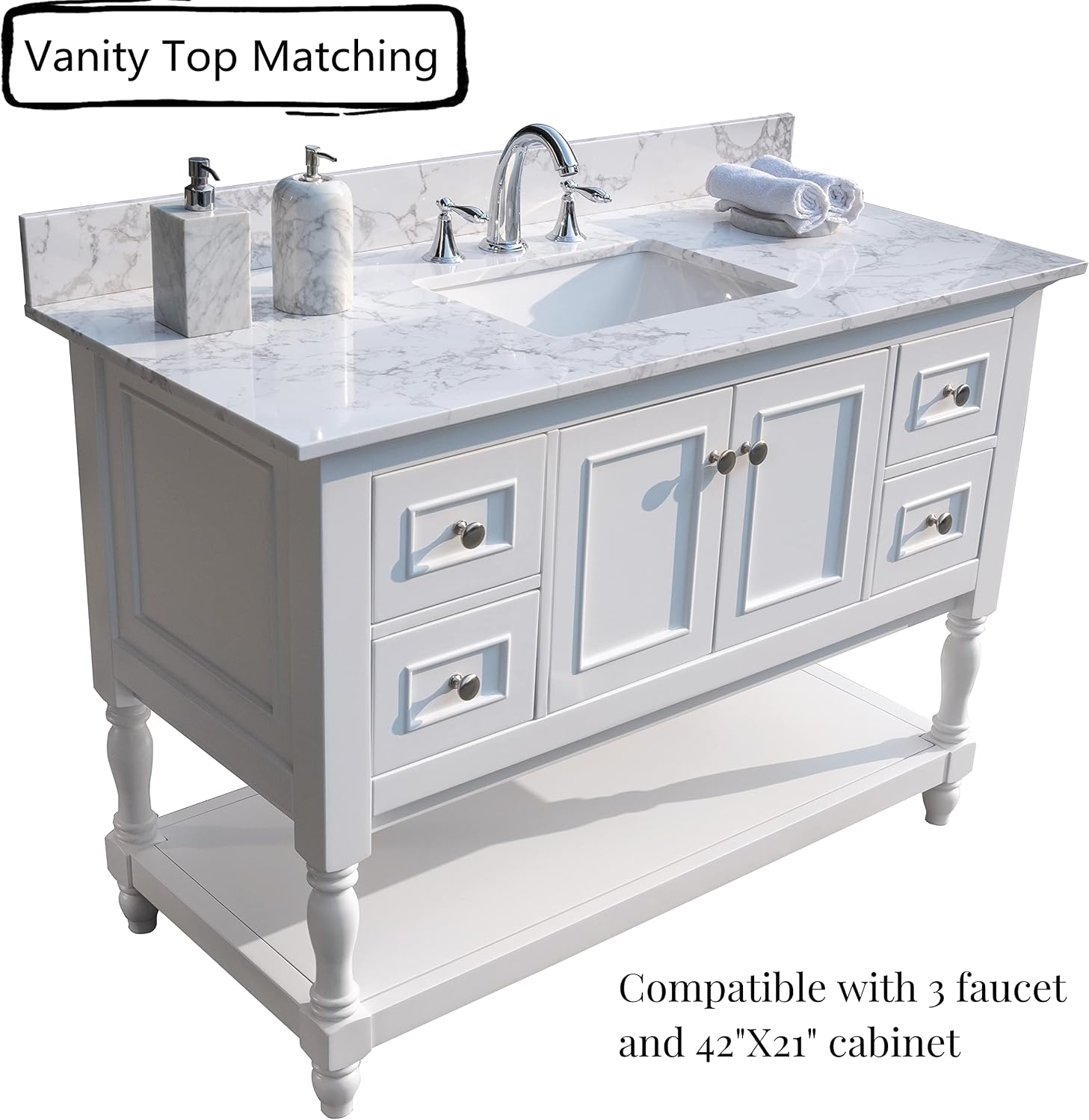 Bathroom Marbling 43-in X 22-in Vanity Top Sink with undermount Bowl And 3 Pre-Drilled Hole, Reinforced Packaging, Engineering Stone, Carrara White (Not included Faucet)