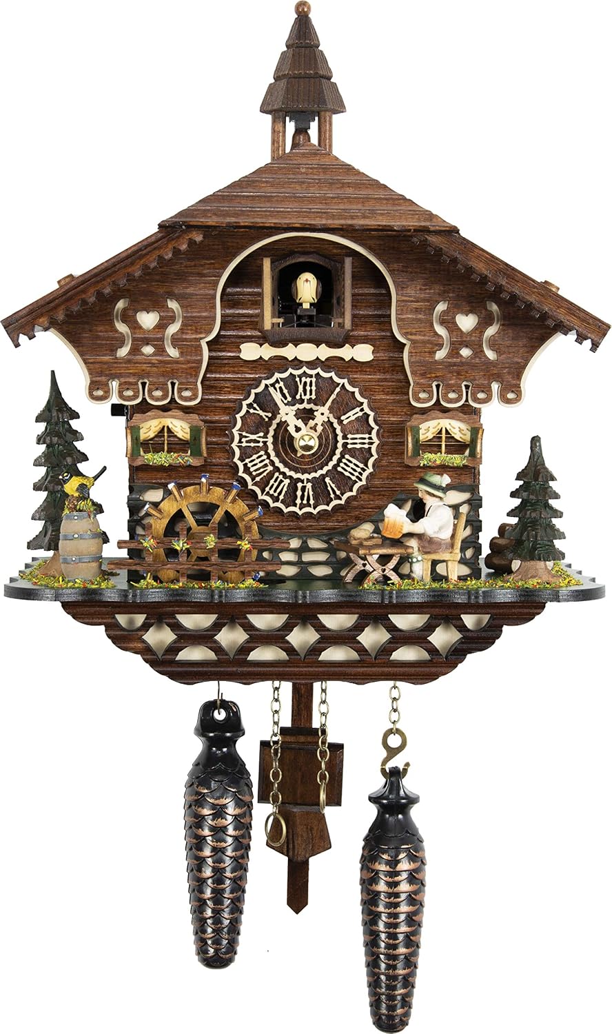 Cuckoo Palace German Cuckoo Clock - The Brotzeit House - with Quartz Movement - 10.3 inches high - Black Forest Clock