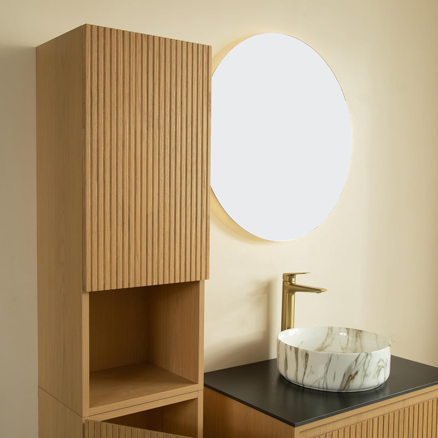 LKTART 59' Wall-Mounted Cabinet, Fluted Narrow Storage Cabinet with Door and Shelf, Side Cabinet for Small Spaces Bathroom Laundry